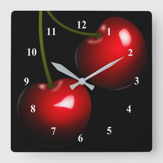 Red Sweet Cherry - Choose / Add Your Color Quadratische Wanduhr (Vorderseite)
