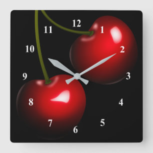 Red Sweet Cherry Quadratische Wanduhr