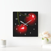 Red Sweet Cherry Quadratische Wanduhr (Zuhause)