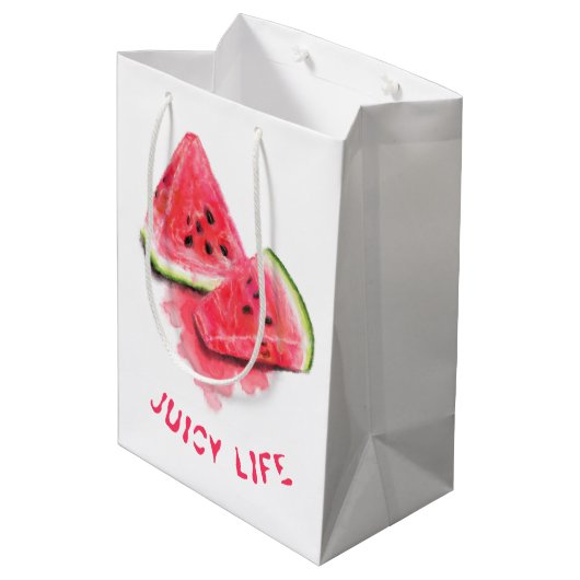 Red Sweet Juicy Watermelon Geschenktasche Mittlere Geschenktüte (Rückseite Schrägansicht)