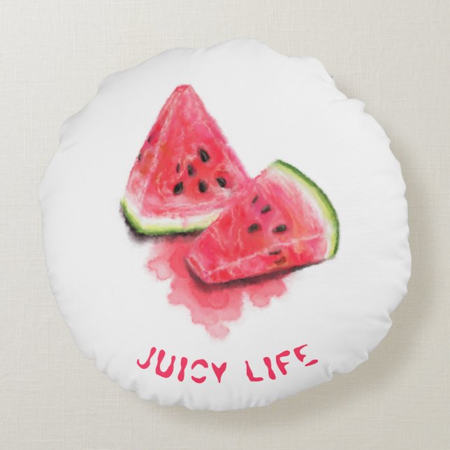 Red Sweet Juicy Watermelon Pieces Duftsch Zeichnen Rundes Kissen (Rückseite)