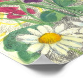 Red Sweet Pea Daisy Watercolor Garden Zeichnend Poster (Ecke)