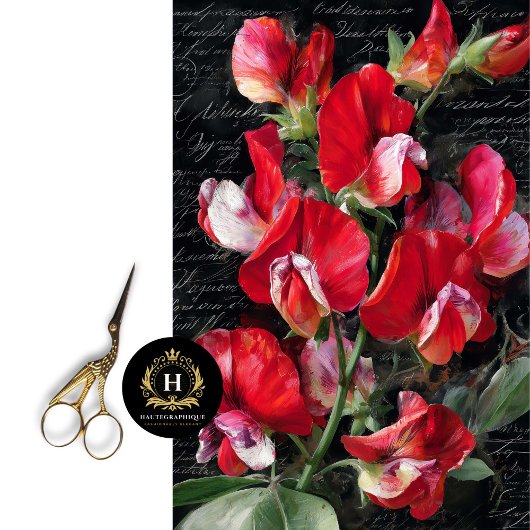 Red Sweet Pea Floral Decoupage Seidenpapier