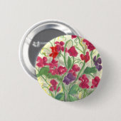 Red Sweet Pea Flower Garden Wasserfarbe Zeichnend Button (Vorne & Hinten)