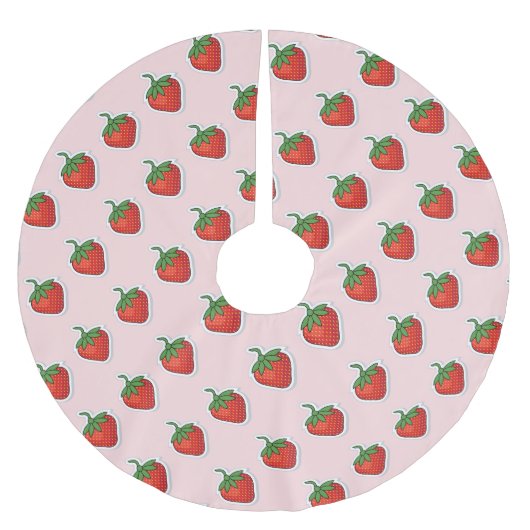 Red Sweet Strawberry Muster Polyester Weihnachtsbaumdecke (Vorderseite)
