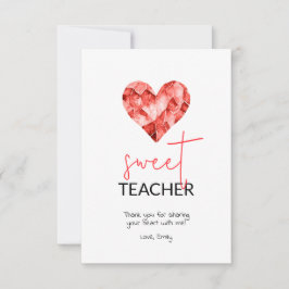 Red Sweet Teacher Watercolor Diamond Herz Dankeskarte