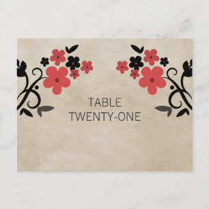 Red Sweet Vintag Floral Tischnummer Postkarte