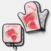 Red Sweet Watermelon Oven Mitt & Pot Holder Set (Vorderseite/Rückseite)