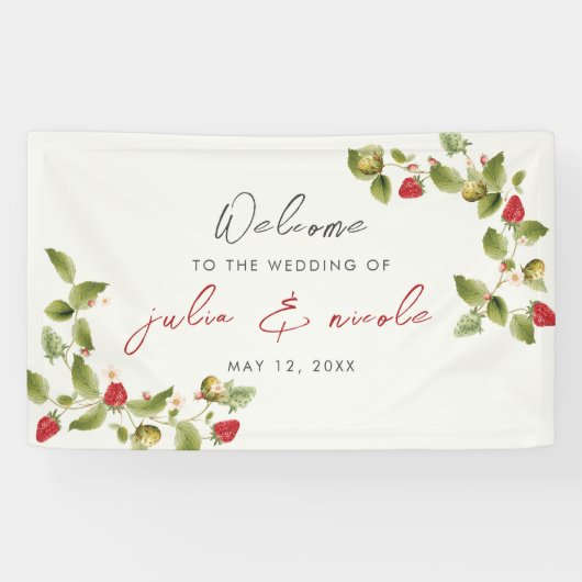 Red Sweet Wild Strawberry Blume Hochzeit Banner (Horizontal)
