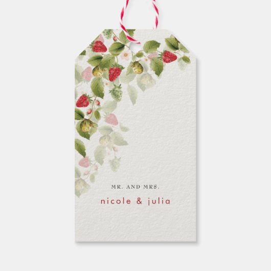 Red Sweet Wild Strawberry Blume Hochzeit Geschenkanhänger (Rückseite)