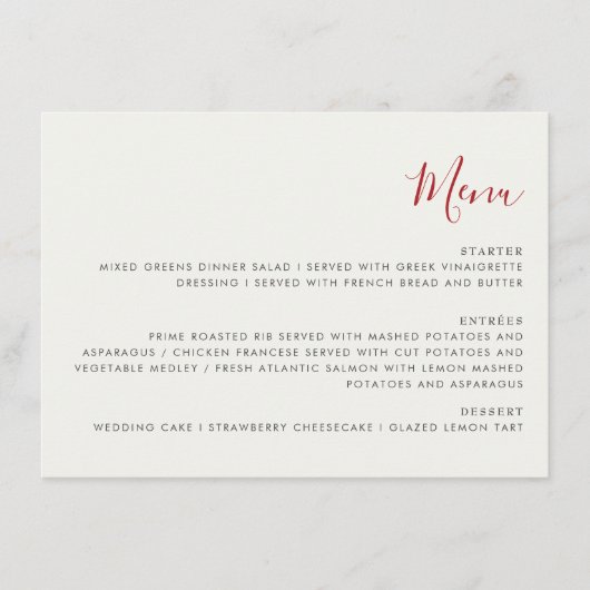 Red Sweet Wild Strawberry Blume Hochzeit Menükarte (Vorderseite)