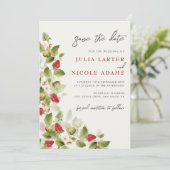 Red Sweet Wild Strawberry Blume Hochzeit Save The Date (Stehend Vorderseite)