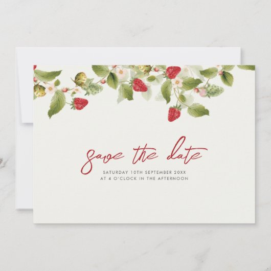 Red Sweet Wild Strawberry Blume Hochzeit Save The Date (Rückseite)