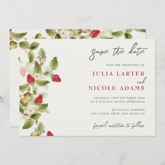 Red Sweet Wild Strawberry Blume Hochzeit Save The Date (Vorne/Hinten)