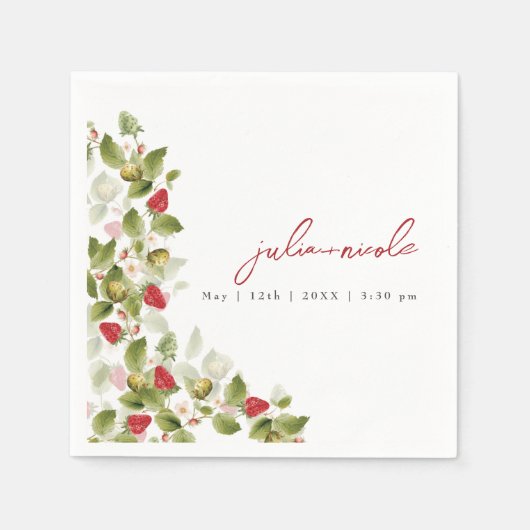 Red Sweet Wild Strawberry Blume Hochzeit Serviette (Vorderseite)