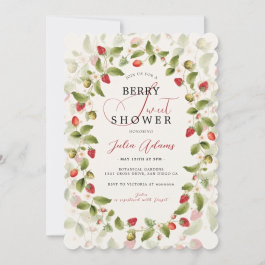 Red Sweet Wild Strawberry Blume Kinderdusche Einladung (Vorderseite)