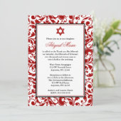 Red Swirl Damask Bat Mitzvah Einladungen (Stehend Vorderseite)