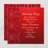 Red Swirl Damask Geburtstag Einladung (Vorne/Hinten)