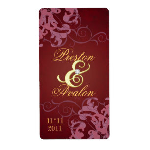 Red Swirl Gold Jewele Wedding Wine Label