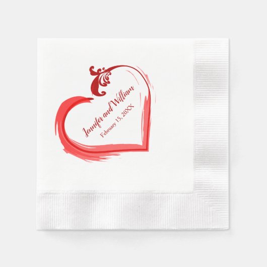Red Swoosh Heart Wedding Napkins Serviette (Vorderseite)