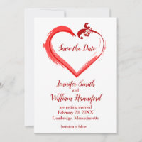 Red Swoosh Heart Wedding Save the Date Cards