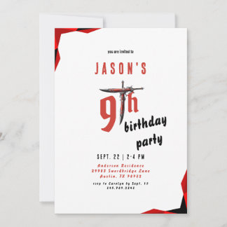 Red Sword Boys Geburtstagsparty Einladung