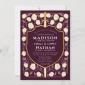 Red Sword Shield Fantasy Wedding QR Code Einladung (Vorderseite)