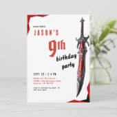Red Sword Warrior Boy Birthday Party Einladung (Stehend Vorderseite)