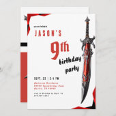 Red Sword Warrior Boy Birthday Party Einladung (Vorne/Hinten)