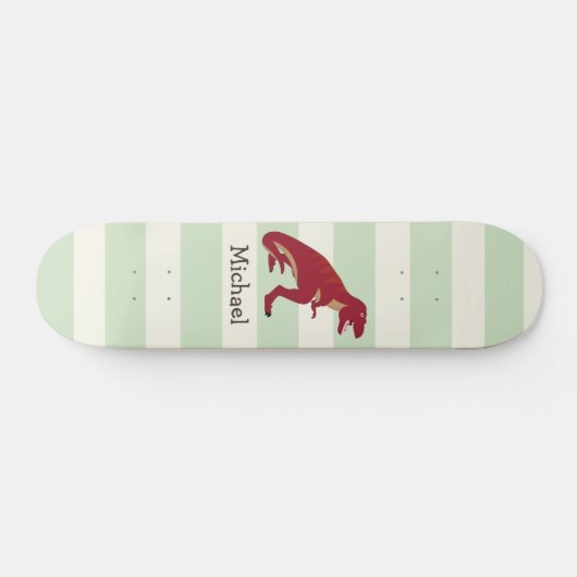Red T-Rex auf pastellgrünen Streifen Skateboard (Horizontal)
