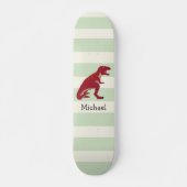 Red T-Rex auf pastellgrünen Streifen Skateboard (Vorne)