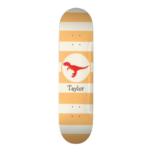 Red T-Rex Dinosaurier; Orangefarbene Streifen Skateboard