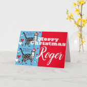 Red Tabby Cat Frohe Weihnachten Mans Name Karte (Gelbe Blume)