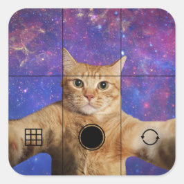 Red Tabby Cat Selfie im Weltraum Quadratischer Aufkleber