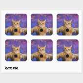 Red Tabby Cat Selfie im Weltraum Quadratischer Aufkleber (Blatt)