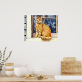 Red Tabby Chat in Window Poster drucken (Küche)