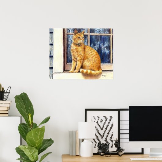 Red Tabby Chat in Window Poster drucken (Heimbüro)