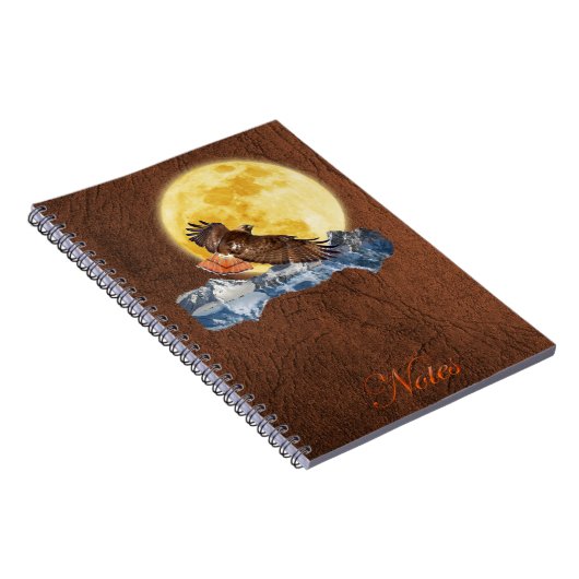Red-Tail Hawk & Moon auf Imitate Leather Notebook Notizblock (Rechte Seite)