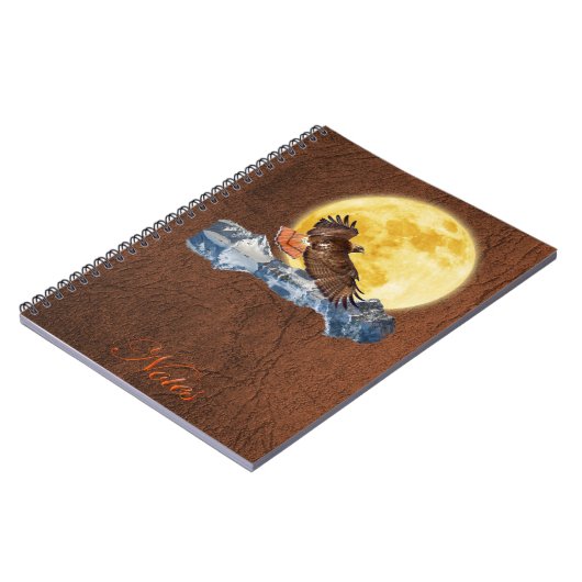 Red-Tail Hawk & Moon auf Imitate Leather Notebook Notizblock (Linke Seite)