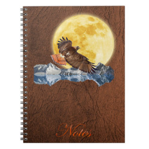 Red-Tail Hawk & Moon auf Imitate Leather Notebook Notizblock