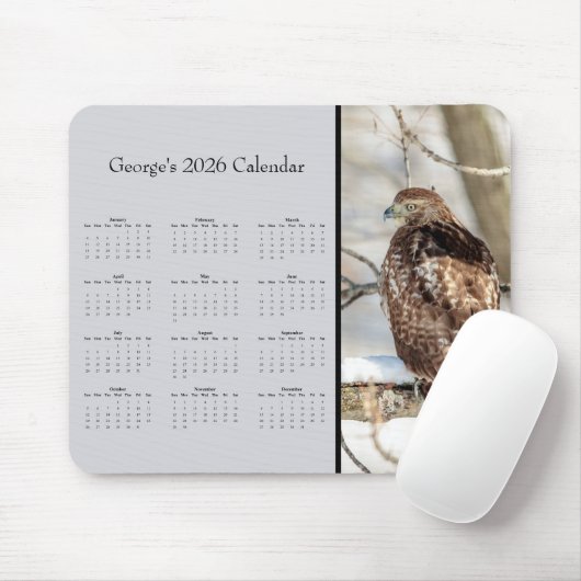 Red-tailed Hawk: Customize full year 2026 calendar Mousepad (Mit Mouse)