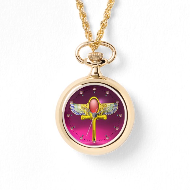 RED TALISMAN/ÄGYPTIAN WINGED ANKH CORNUCOPIA Pink Armbanduhr (Vorderseite)