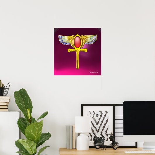 RED TALISMAN/ÄGYPTIAN WINGING ANKH with CORNUCOPIA Poster (Heimbüro)