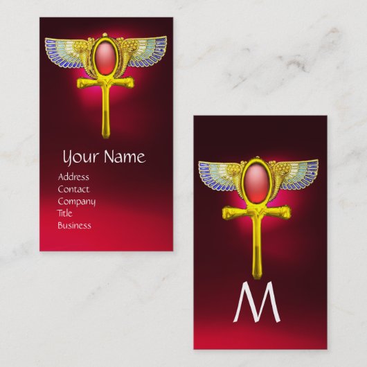 RED TALISMAN/ÄGYPTIAN WINGING ANKH with CORNUCOPIA Visitenkarte (Vorne/Hinten)