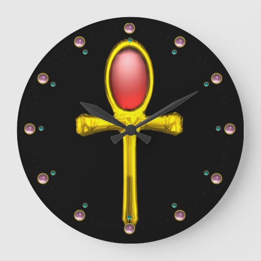 RED TALISMAN , Ruby Gemstones , Black Große Wanduhr (Vorderseite)