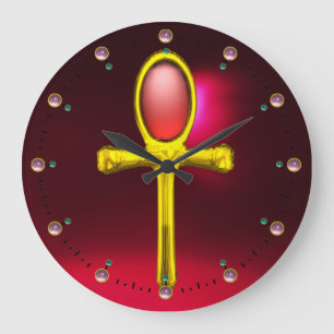 RED TALISMAN , Ruby Gemstones , Black Große Wanduhr