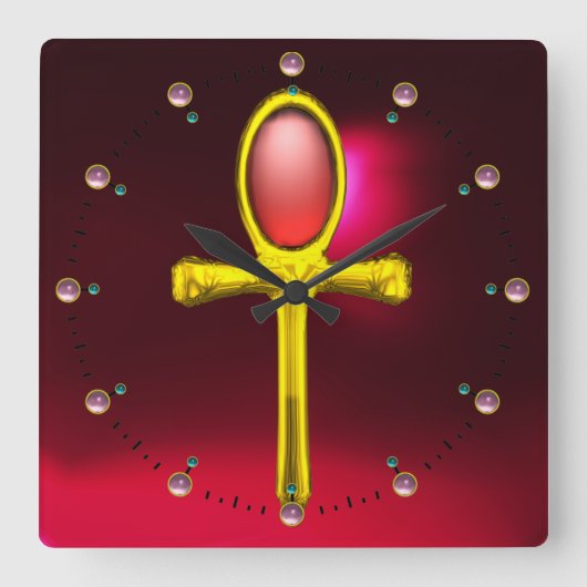 RED TALISMAN , Ruby Gemstones , Black Quadratische Wanduhr (Vorderseite)