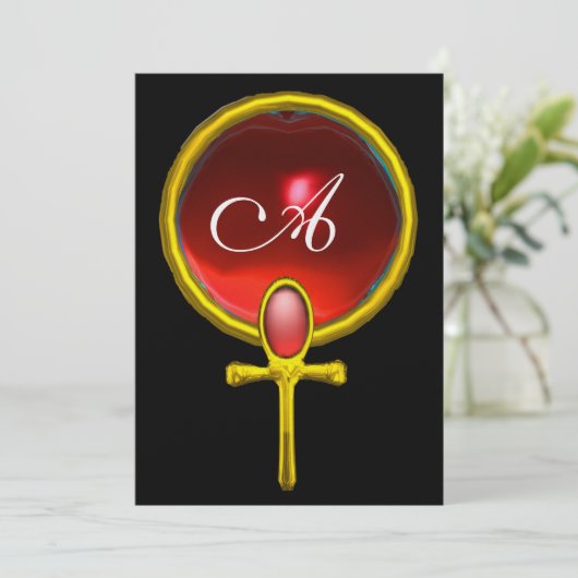RED TALISMAN RUBY MONOGRAM hellschwarz gelb Einladung (Stehend Vorderseite)