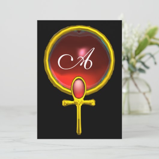 RED TALISMAN RUBY MONOGRAM hellschwarz gelb Einladung (Stehend Vorderseite)