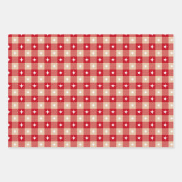 Red Tan Country Karierte Bäume Weihnachtsfeiertag Geschenkpapier Set